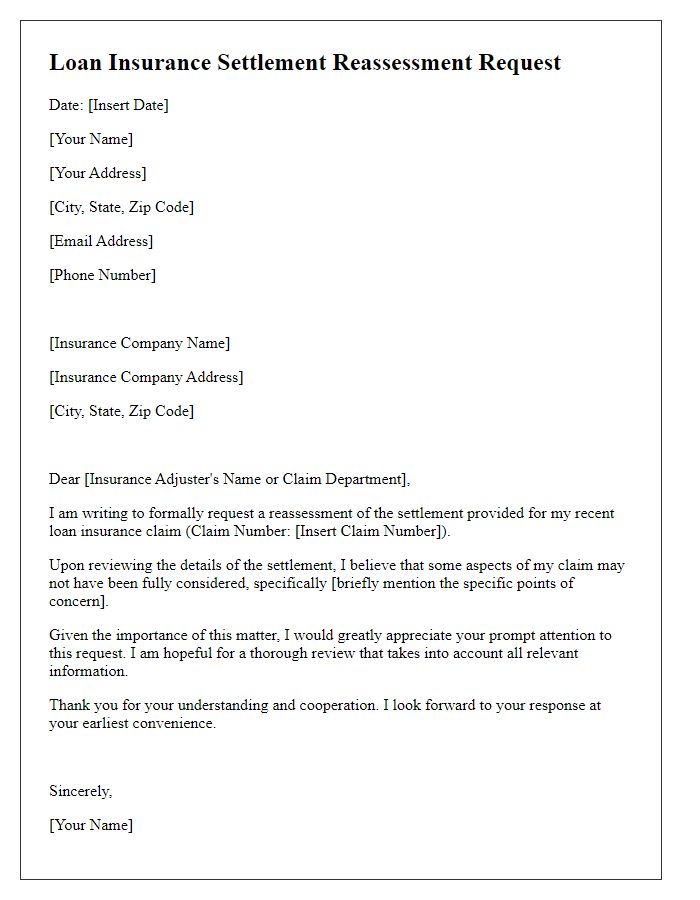 Letter template of request for loan insurance settlement reassessment