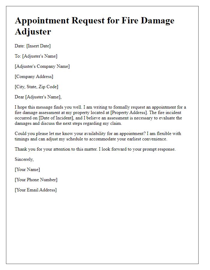 Letter template of fire damage adjuster appointment request