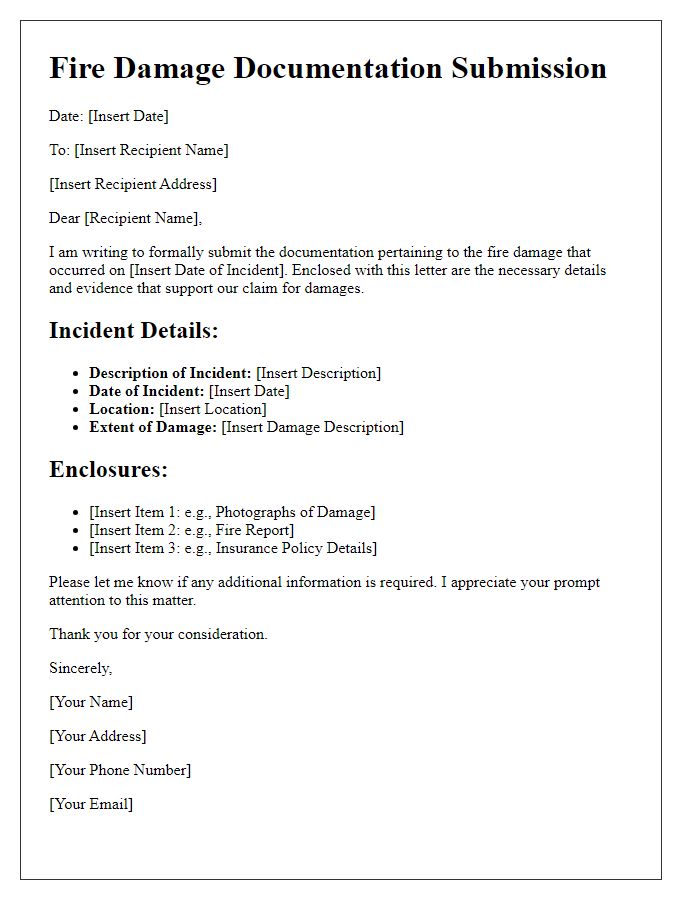 Letter template of fire damage documentation submission