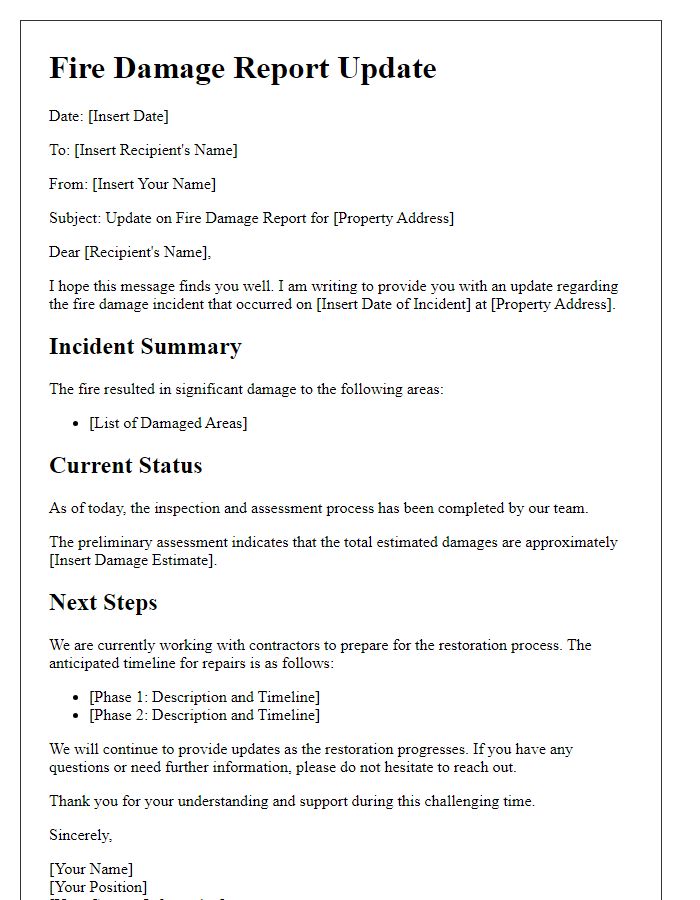 Letter template of fire damage report update