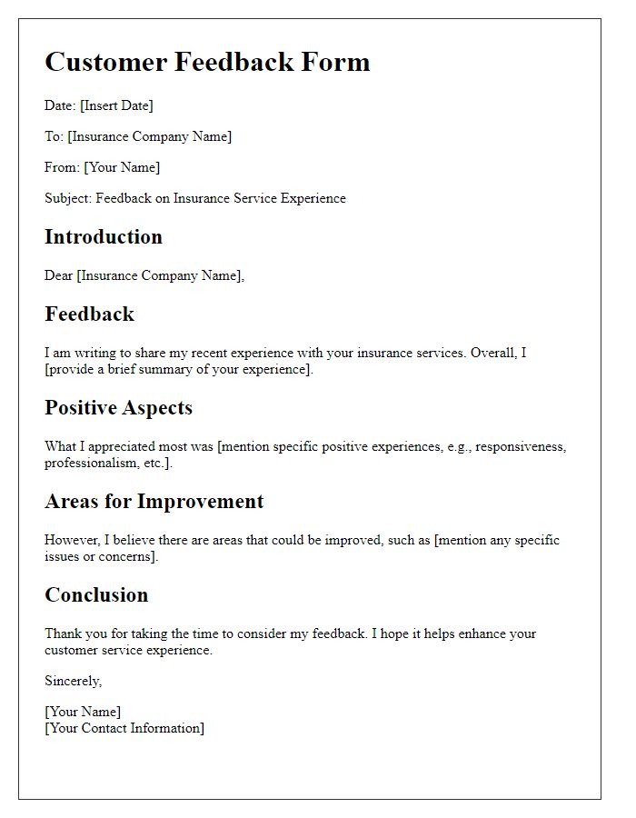 Letter template of customer feedback on insurance service experience