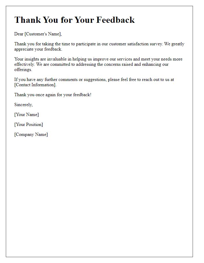 Letter template of customer opinion survey reply