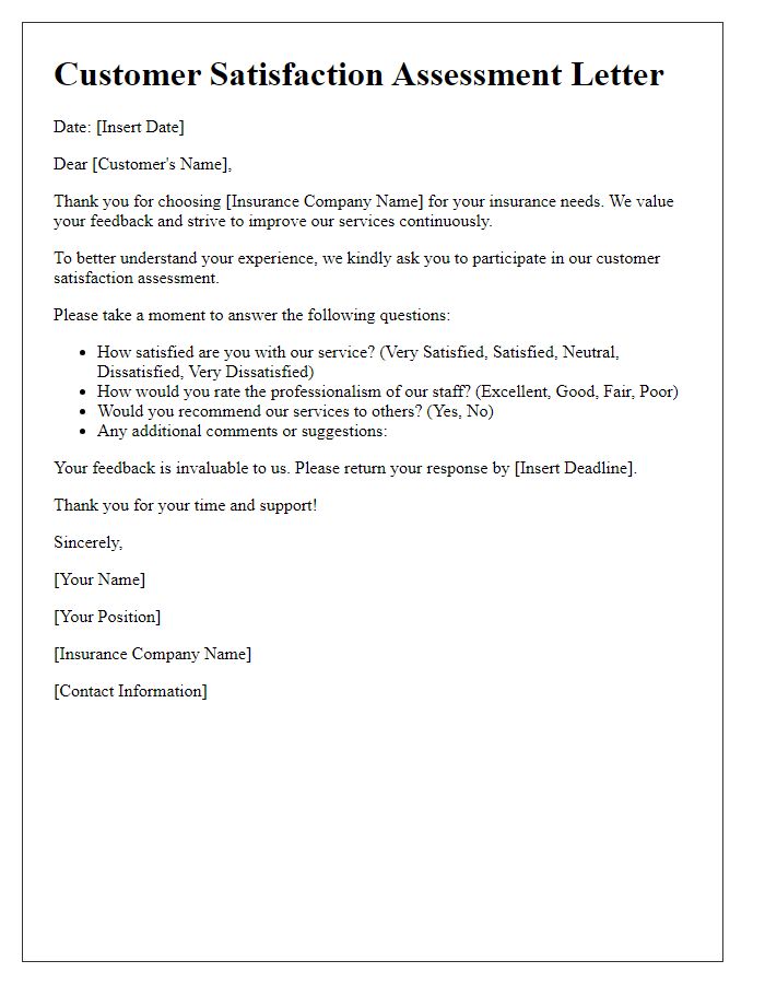 Letter template of insurance customer satisfaction assessment