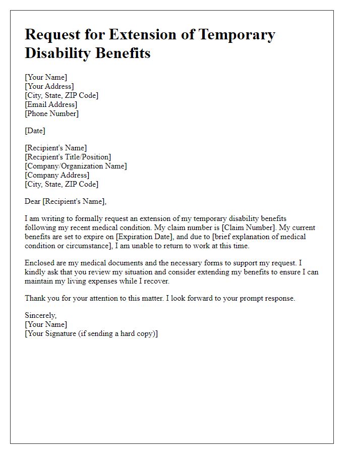 Letter template of formal request for extension of temporary disability benefits.