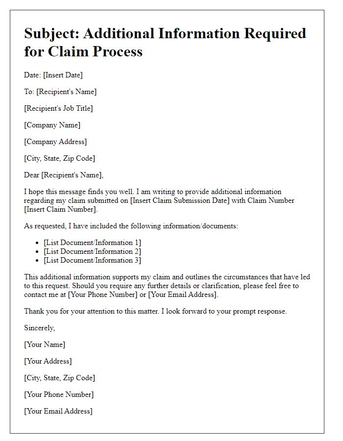 Letter template of explanation for additional information in claim process