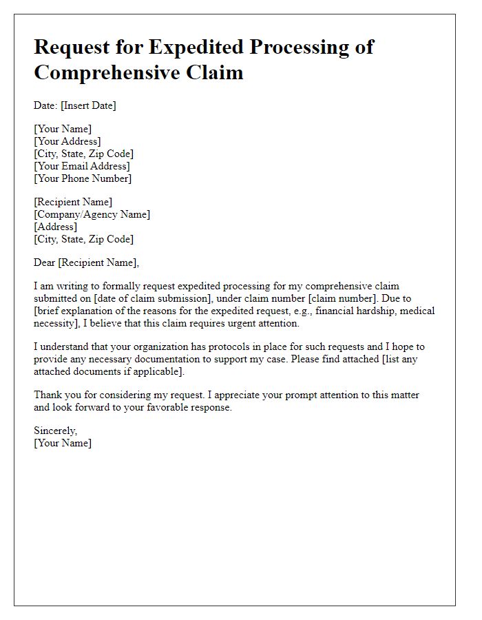 Letter template of request for expedited processing of comprehensive claim