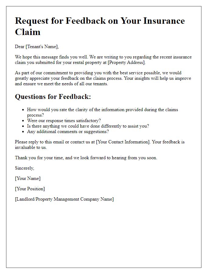 Letter template of landlord insurance claim feedback request