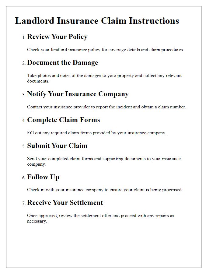 Letter template of landlord insurance claim step-by-step instructions