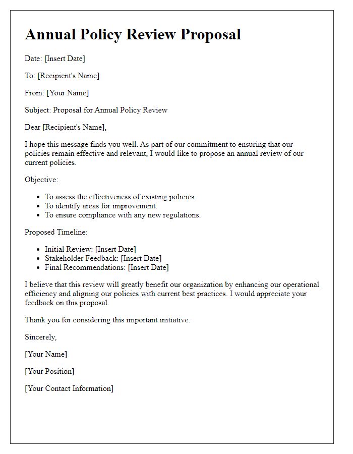 Letter template of annual policy review proposal