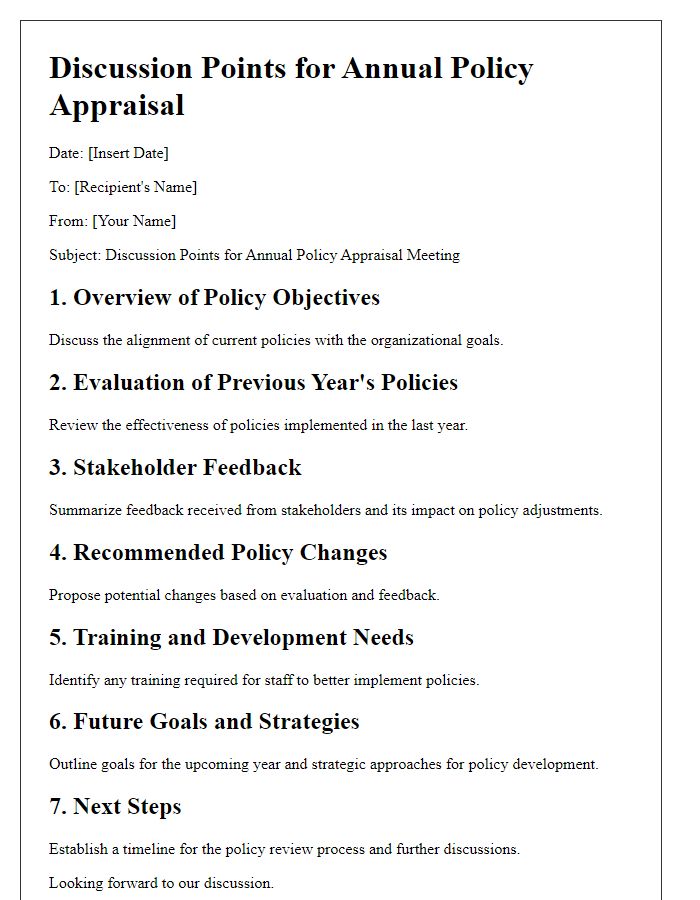 Letter template of discussion points for annual policy appraisal