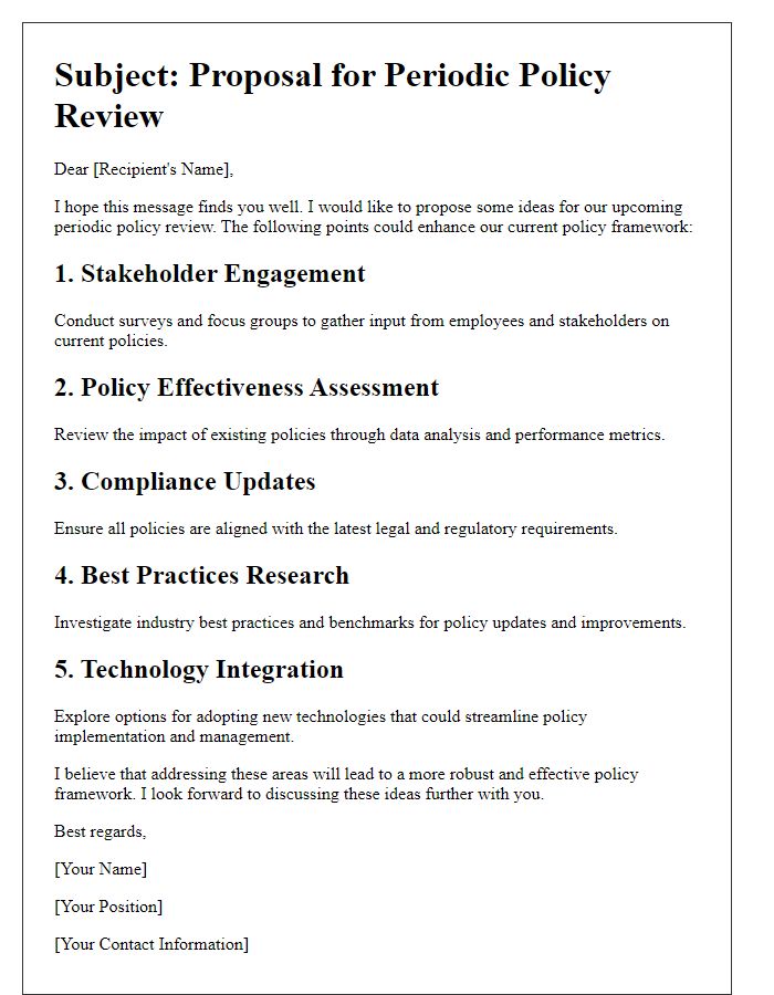 Letter template of ideas for periodic policy review