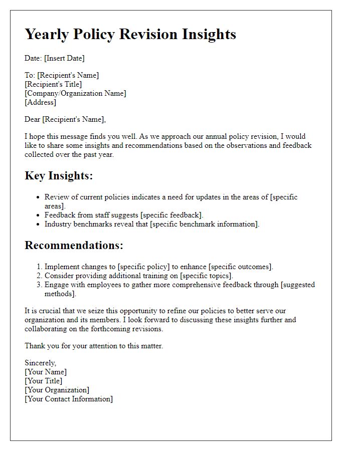 Letter template of insights on yearly policy revision