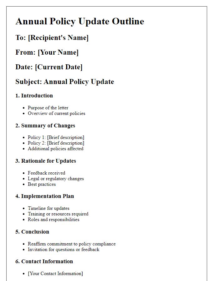 Letter template of outline for annual policy update