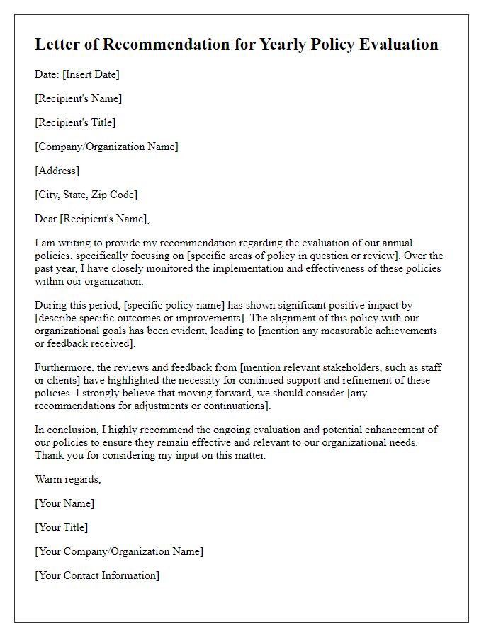 Letter template of recommendation for yearly policy evaluation