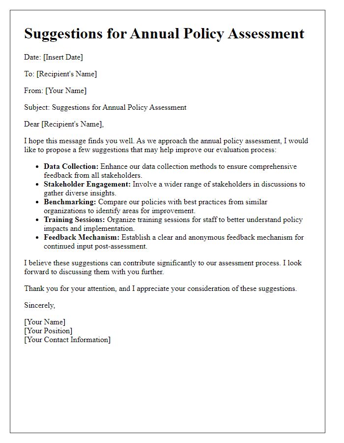 Letter template of suggestions for annual policy assessment