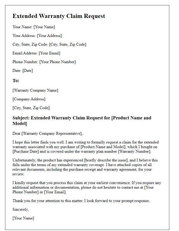 Letter template of extended warranty claim request