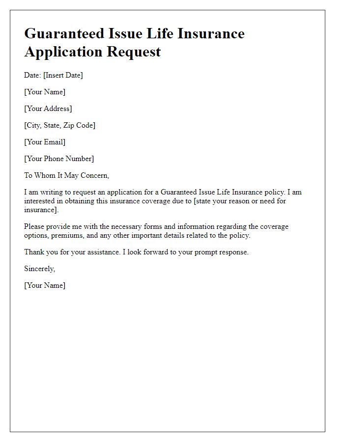 Letter template of guaranteed issue life insurance application request