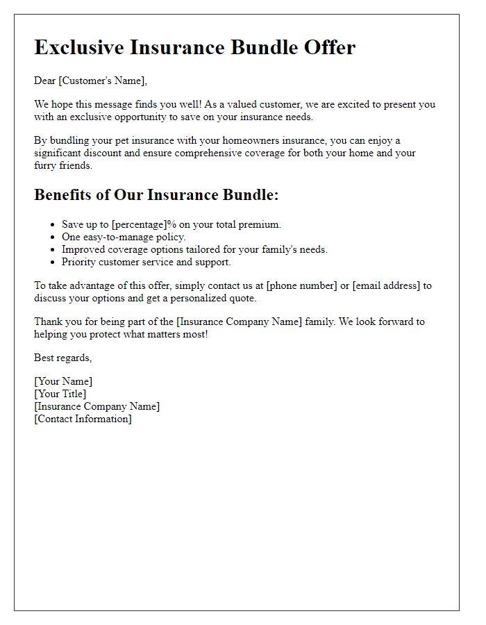 Letter template of insurance bundle discount approach for pet and homeowners insurance.