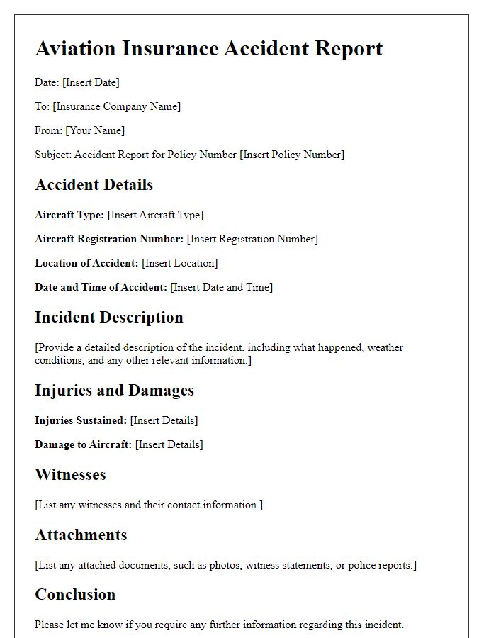 Letter template of aviation insurance accident report