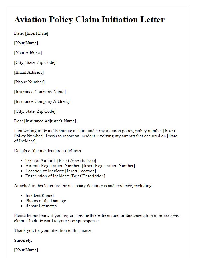 Letter template of aviation policy claim initiation