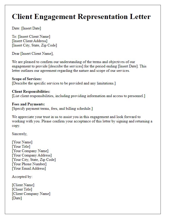 Letter template of client engagement representation