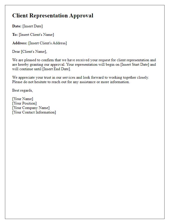 Letter template of client representation approval