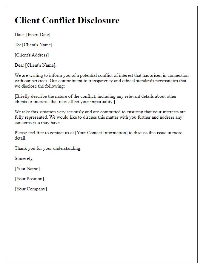 Letter template of client conflict disclosure