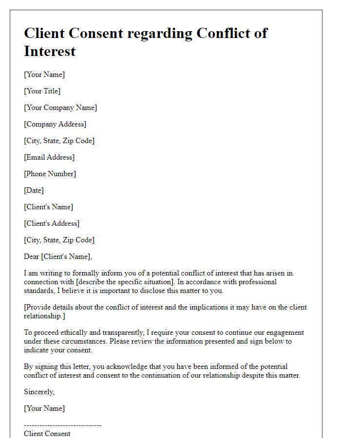 Letter template of client consent regarding conflict of interest