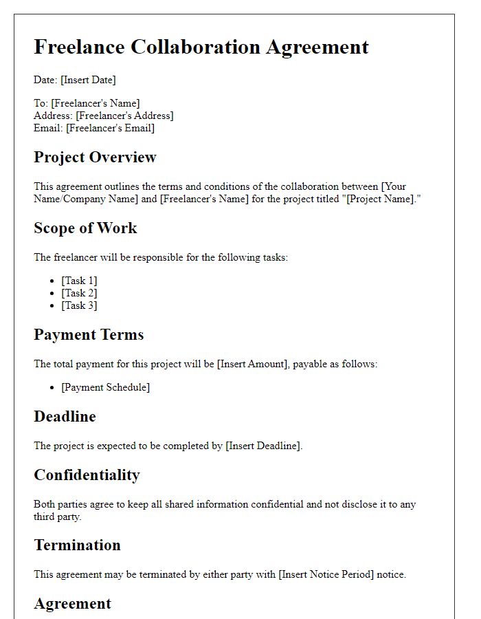 Letter template of freelance collaboration terms