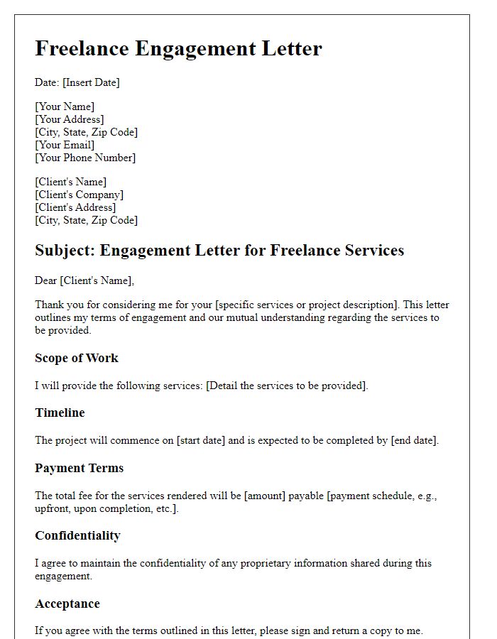 Letter template of freelance engagement letter