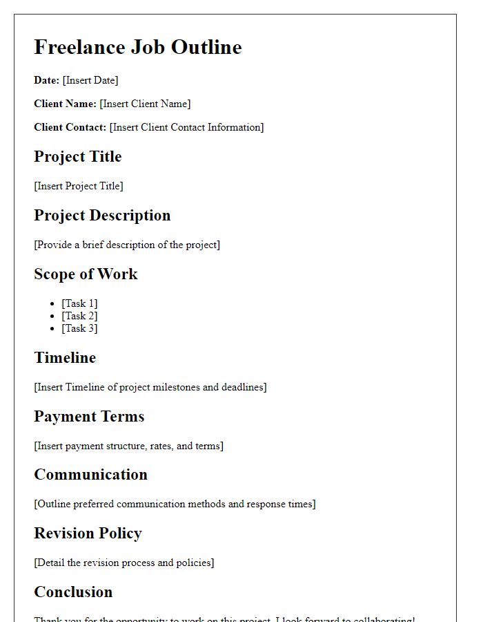 Letter template of freelance job outline