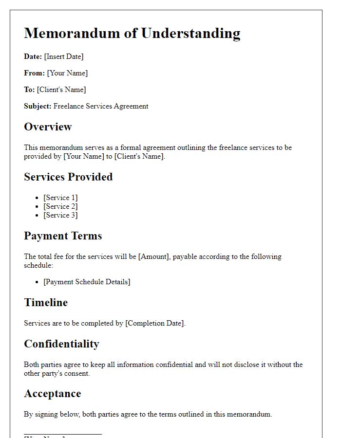 Letter template of freelance services memorandum