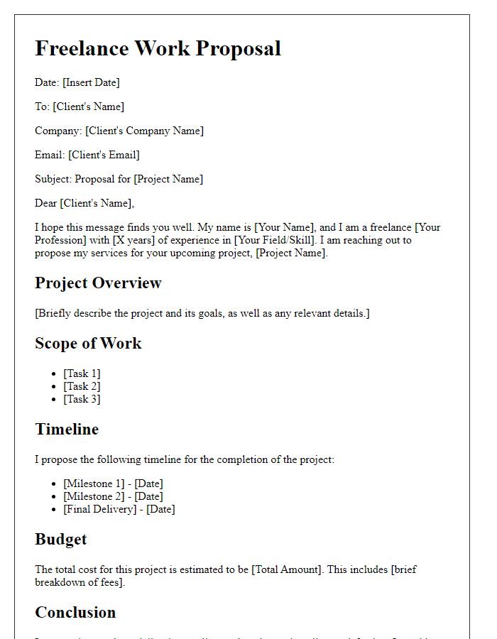 Letter template of freelance work proposal