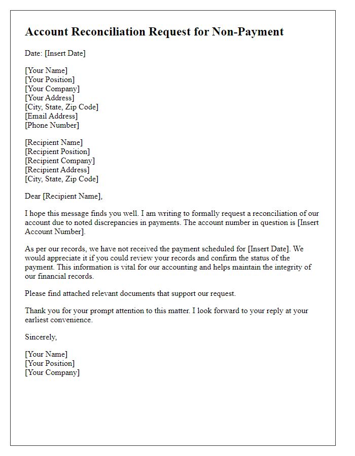 Letter template of Account Reconciliation Request for Non-Payment