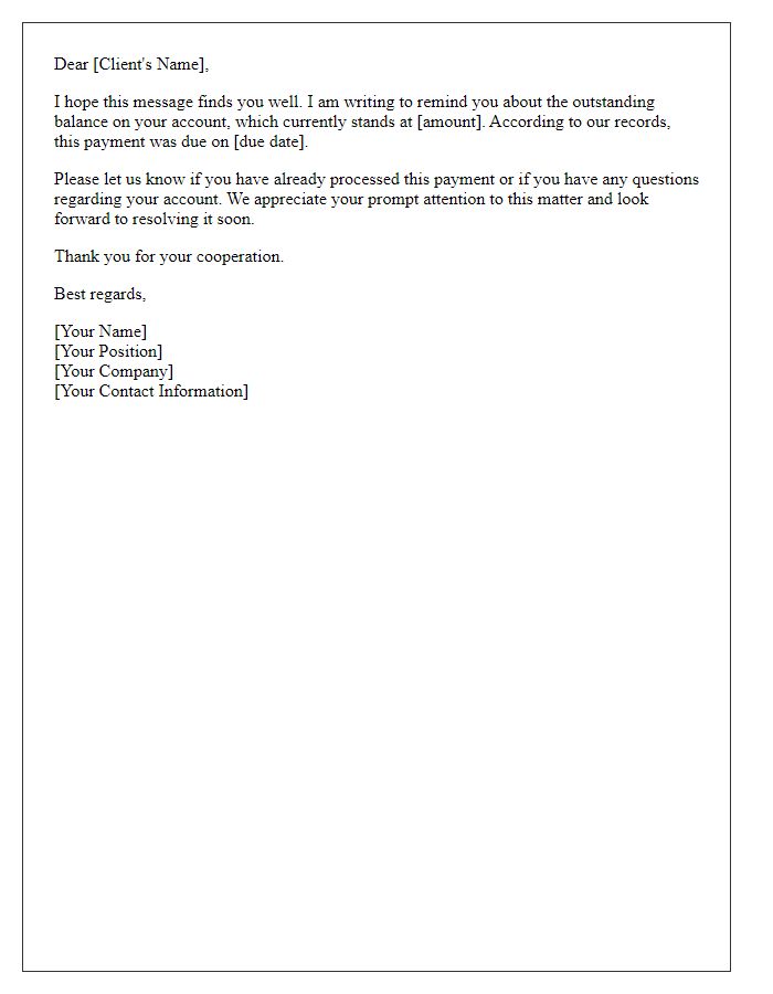 Letter template of Professional Reminder for Unsettled Account