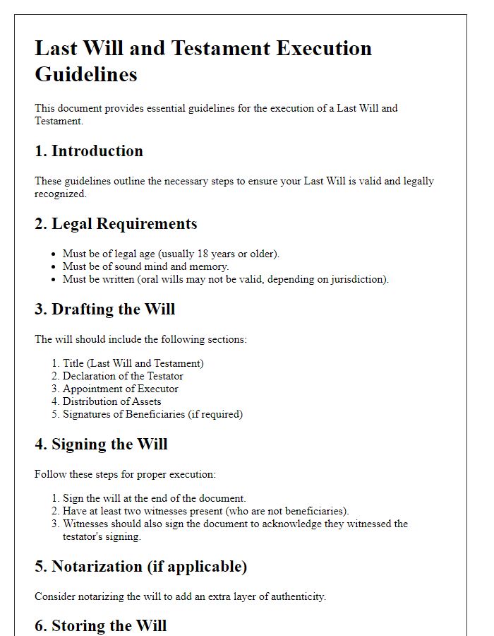 Letter template of last will and testament execution guidelines.