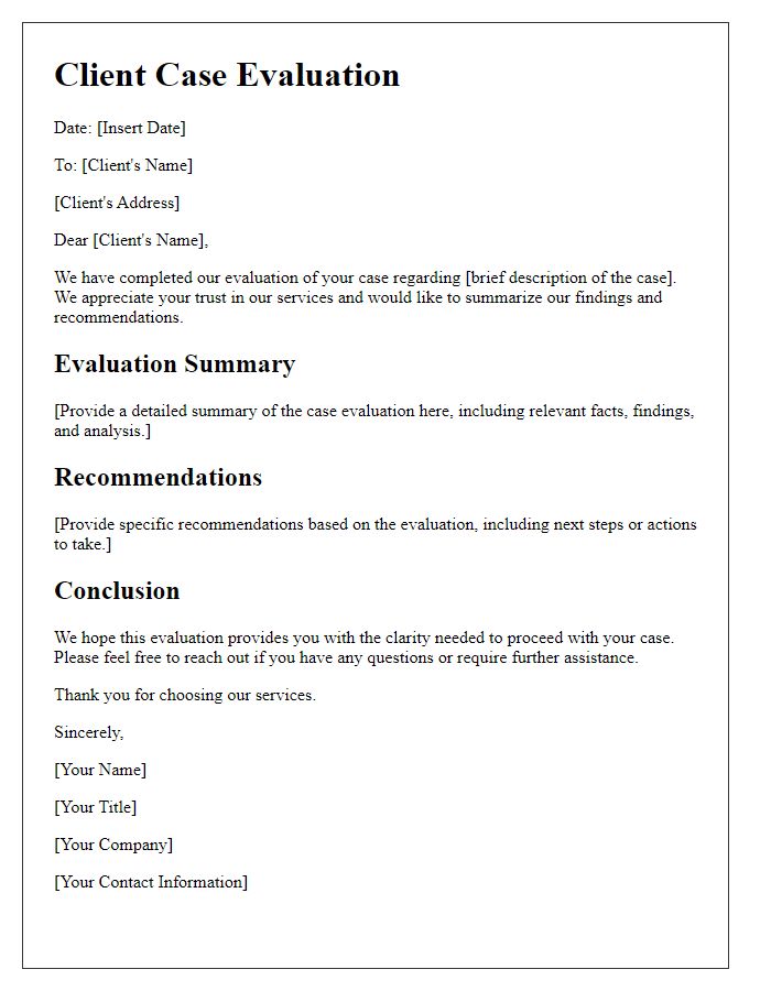 Letter template of client case evaluation