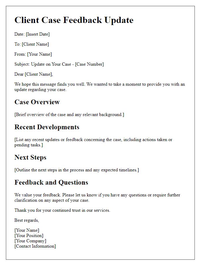 Letter template of client case feedback update