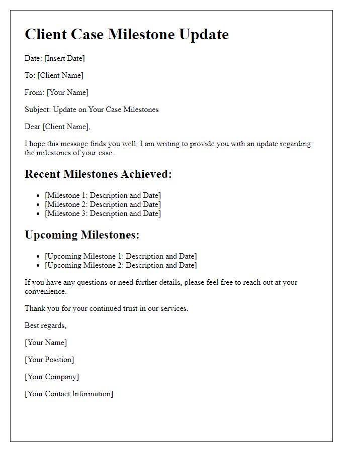 Letter template of client case milestone update