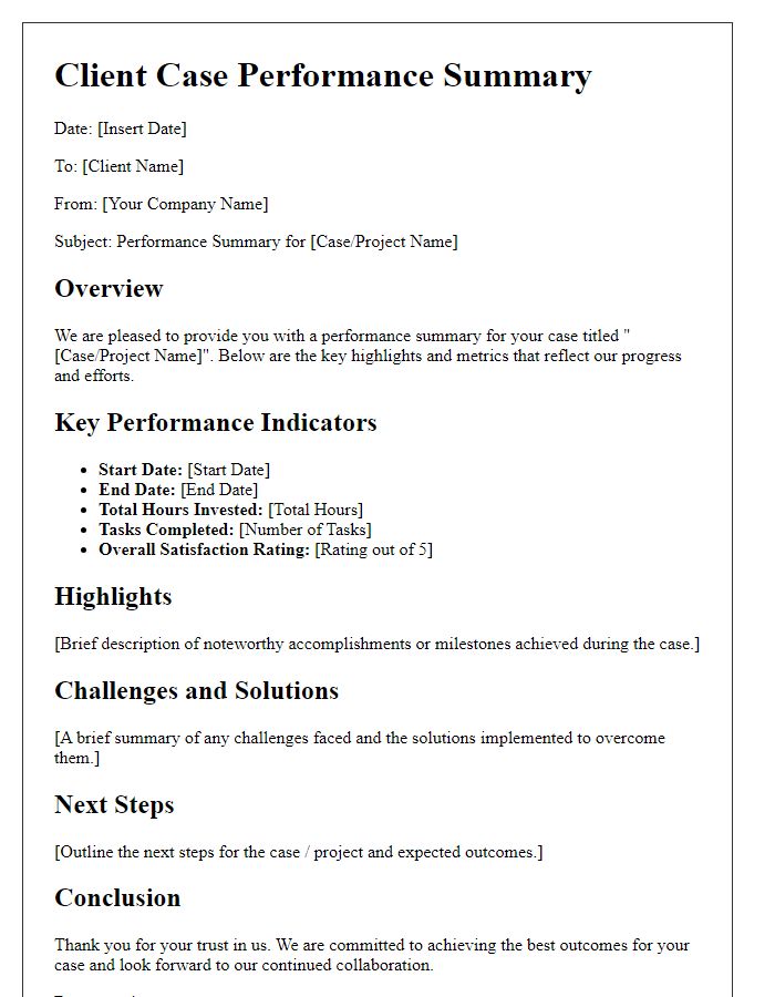 Letter template of client case performance summary