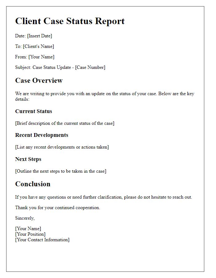 Letter template of client case status report