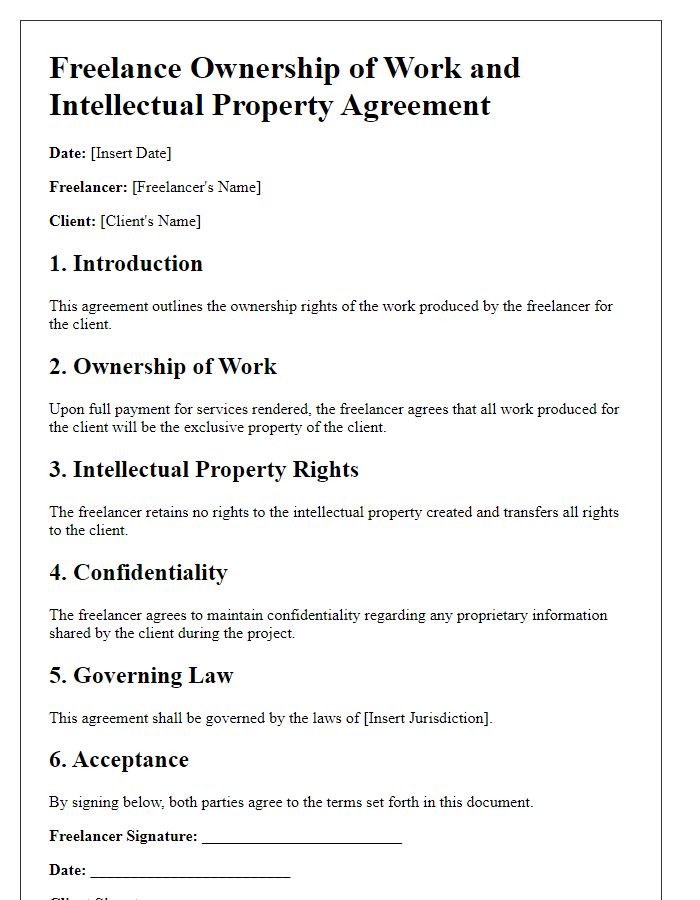 Letter template of freelance ownership of work and intellectual property