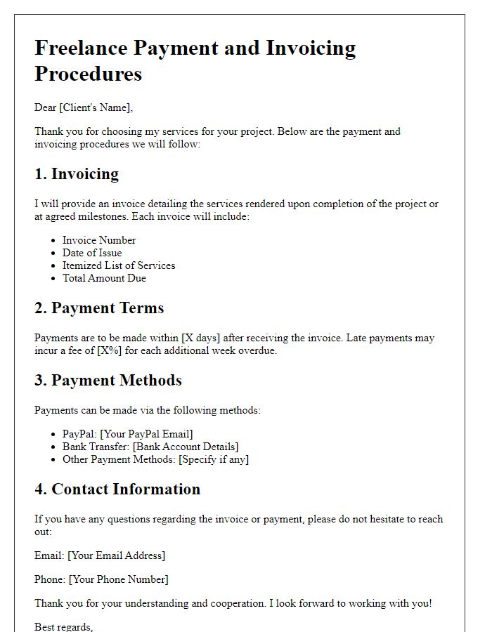 Letter template of freelance payment and invoicing procedures