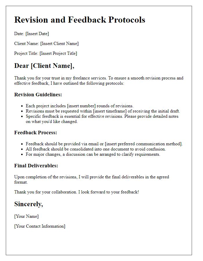 Letter template of freelance revision and feedback protocols