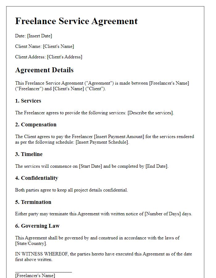 Letter template of freelance service agreement details