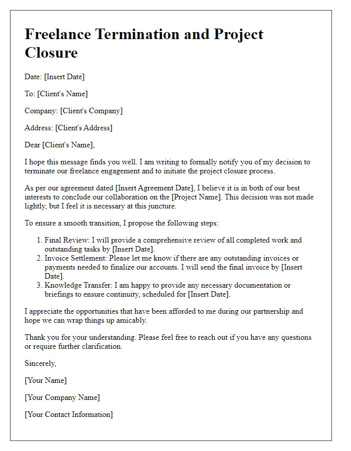 Letter template of freelance termination and project closure process