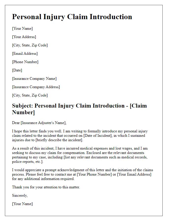 Letter template of personal injury claim introduction.