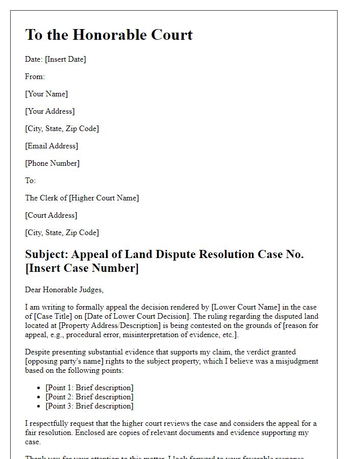 Letter template of land dispute resolution appeal to higher court