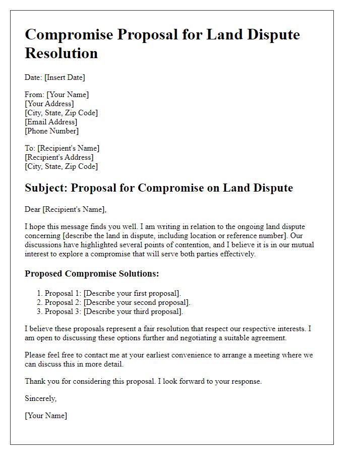 Letter template of land dispute resolution compromise proposal