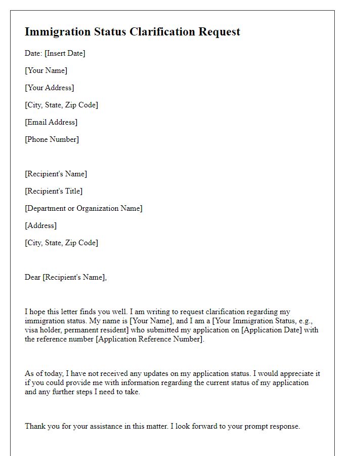 Letter template of immigration status clarification request